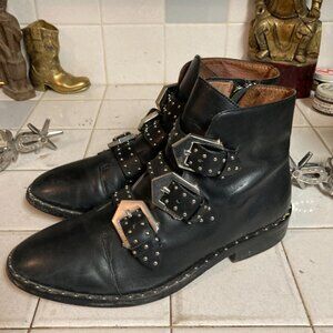 Gianni Bini Black Leather Heeled Ankle Boots Booties Women's Size 7.5 side zip